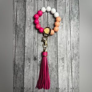 COPY - - Hand Crafted - Bead Keychain - Pink/White/Peach
